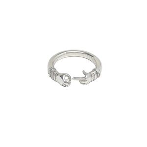 Queenie Cao silver pointing gesture emoji ring